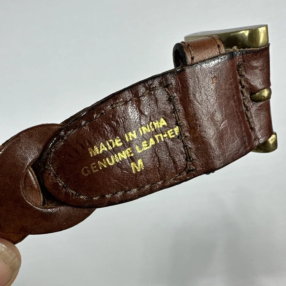 Looped Genuine Leather Belt Womens Med‎ Braided Brown (36.5 Inches) Brass Buckle